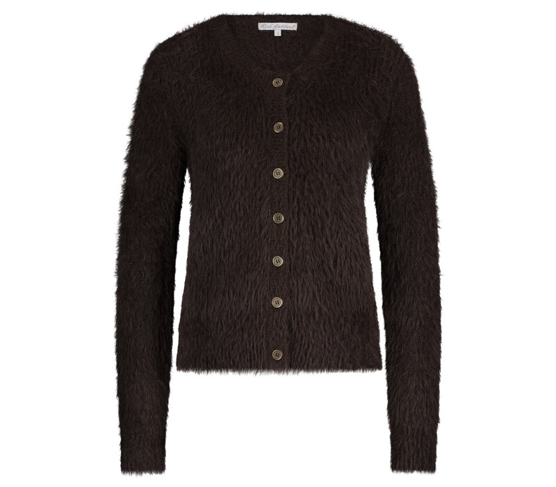 Red Button Cardigan Fuzzy Espresso