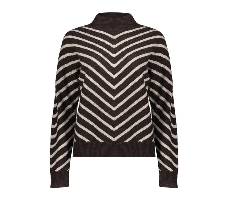 Geisha Pull Stripes Turtleneck Brown Sand