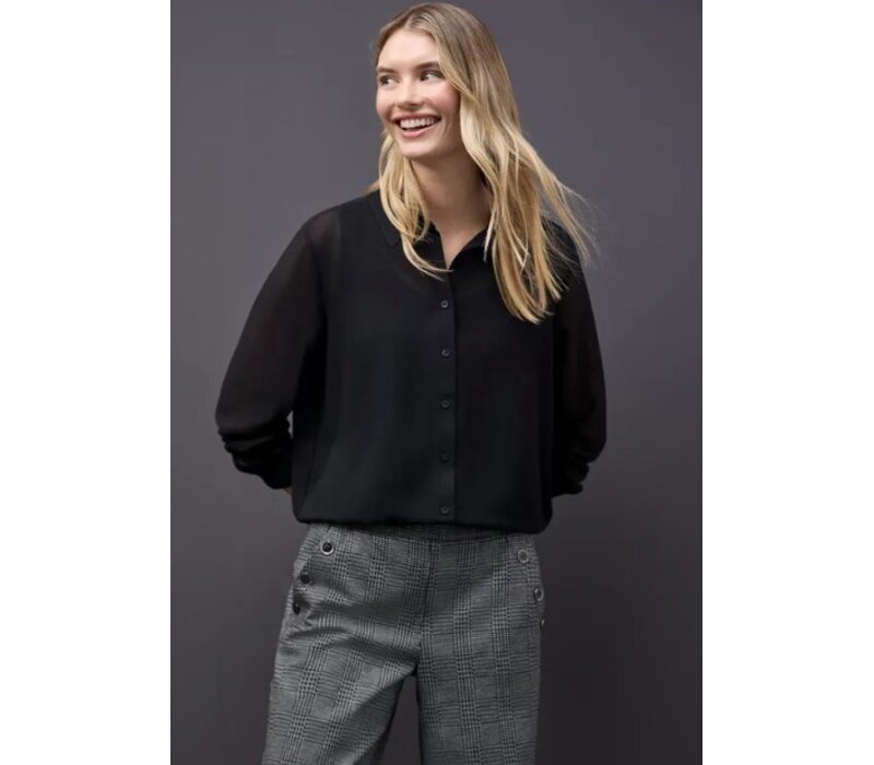 Street One Chiffon Buttoned Shirtcollar Blouse Black