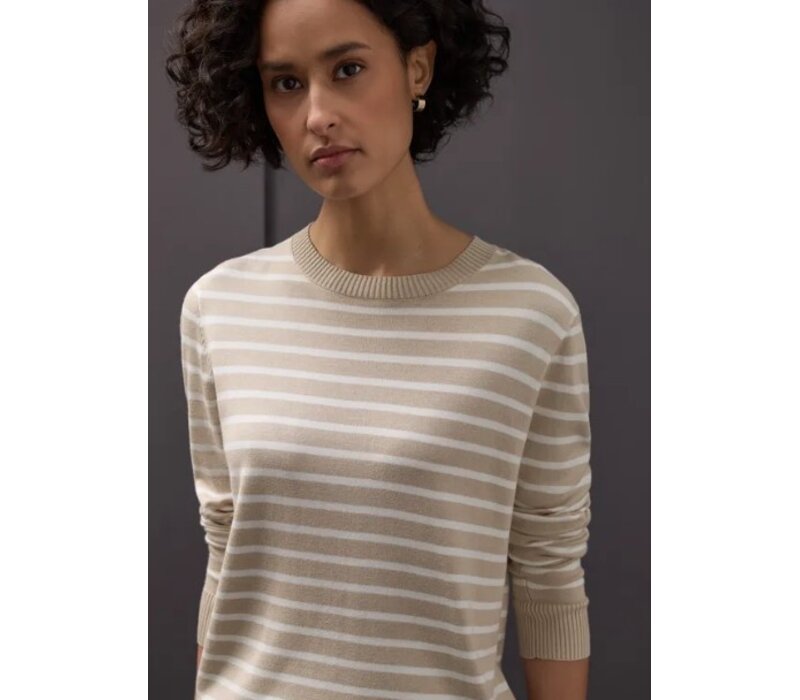 Street One Basic Sweater Stripes Cotton Beige