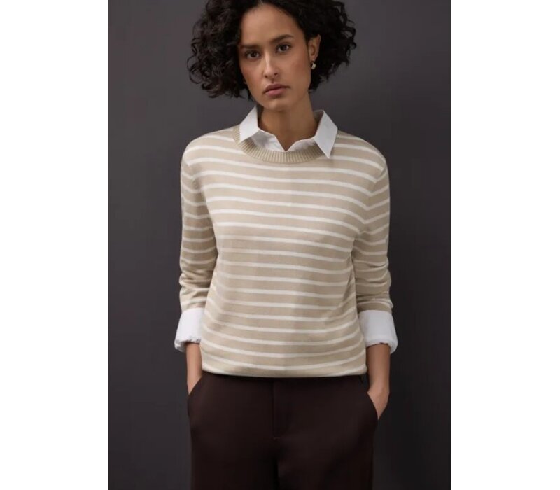 Street One Basic Sweater Stripes Cotton Beige
