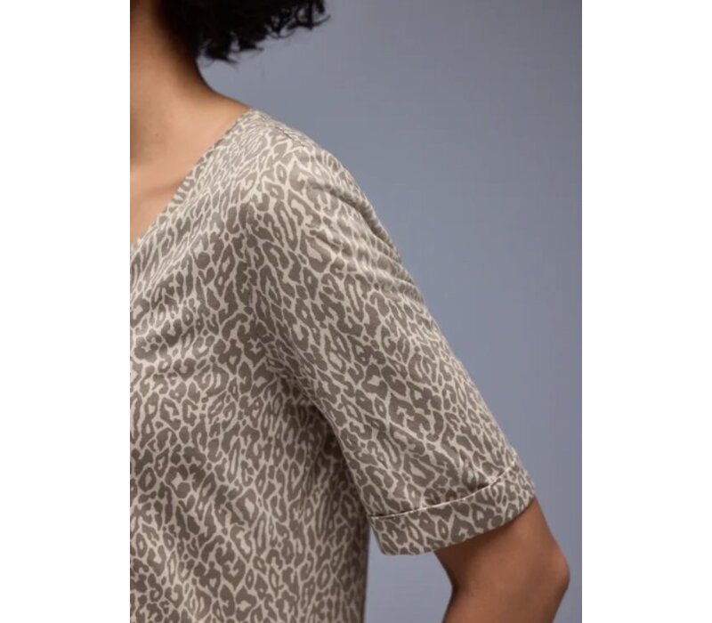 Street One Printed Shirt Rounded V-Neck Light Terra Mocha