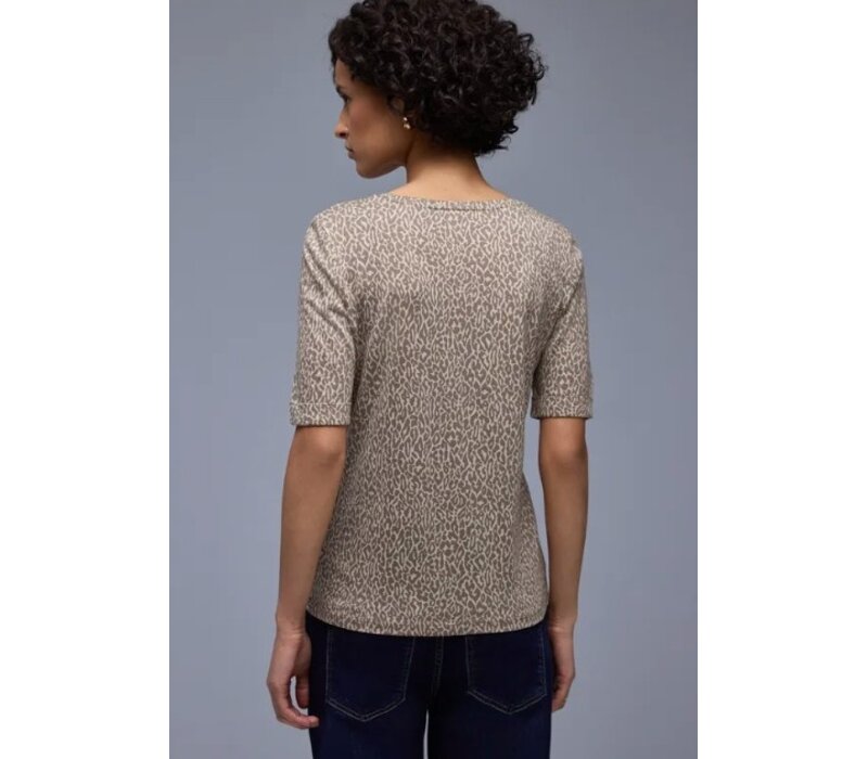 Street One Printed Shirt Rounded V-Neck Light Terra Mocha