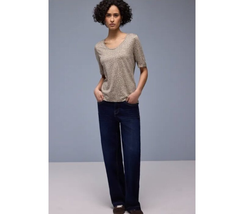 Street One Printed Shirt Rounded V-Neck Light Terra Mocha