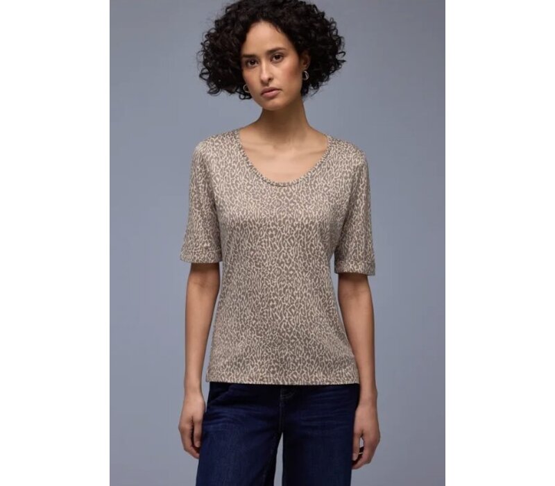 Street One Printed Shirt Rounded V-Neck Light Terra Mocha