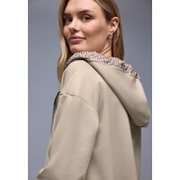 Street One Silk Look Hoody Jacket Print Cotton Beige