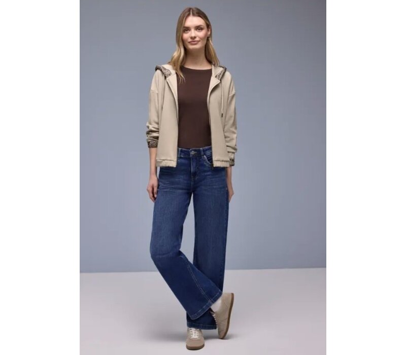 Street One Silk Look Hoody Jacket Print Cotton Beige