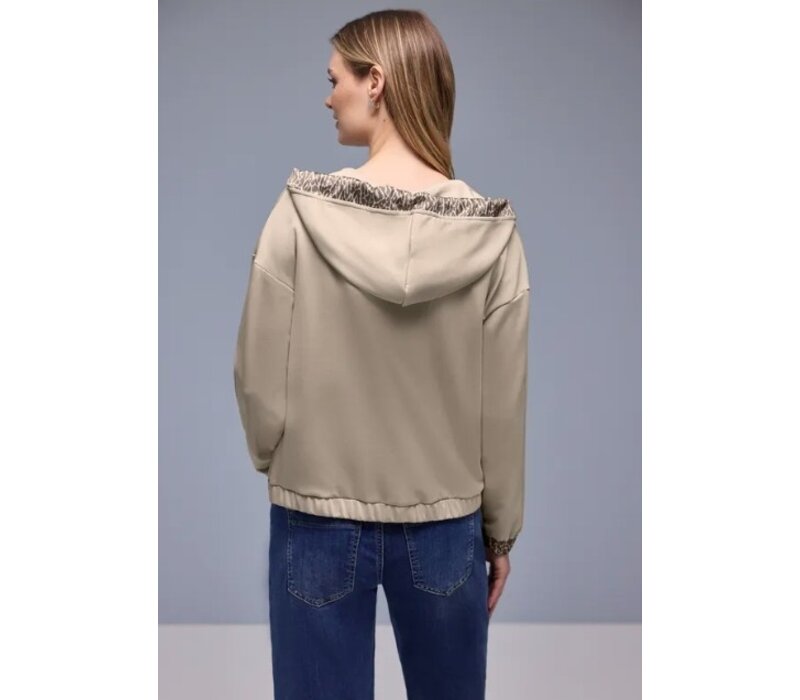 Street One Silk Look Hoody Jacket Print Cotton Beige