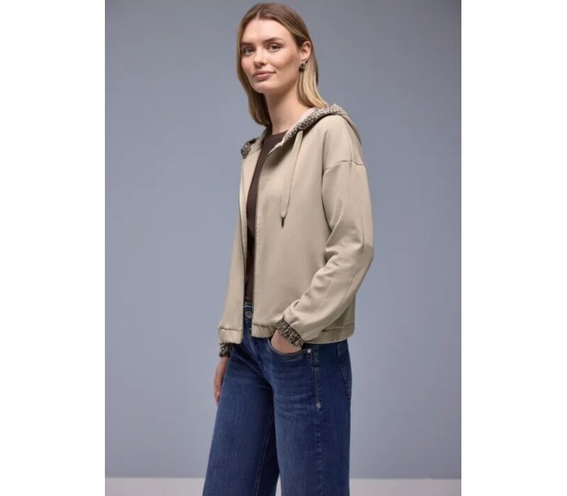 Street One Silk Look Hoody Jacket Print Cotton Beige