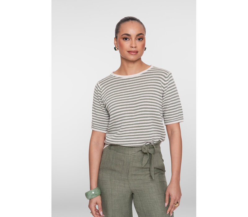 Geisha Pullover Stripes Off White Olive