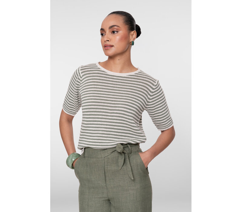 Geisha Pullover Stripes Off White Olive