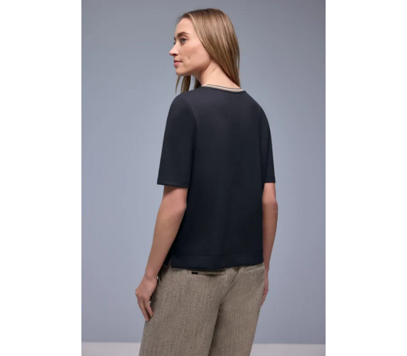 Street One Shirt Striped Collar Shadowed Navy