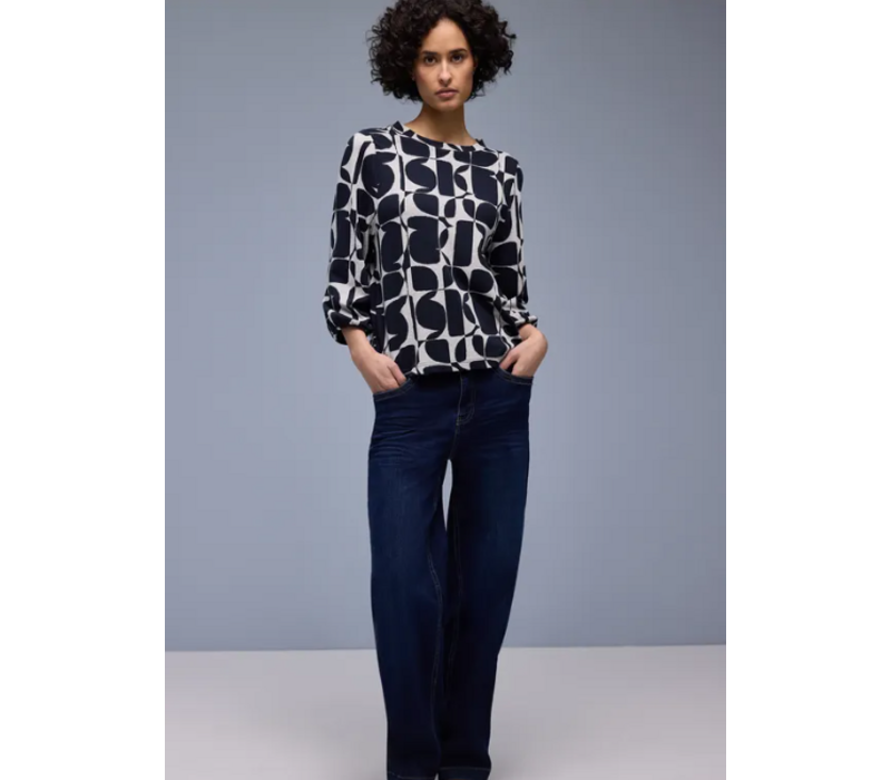 Street One Big Graphic Dessin Shirt Shadowed Navy