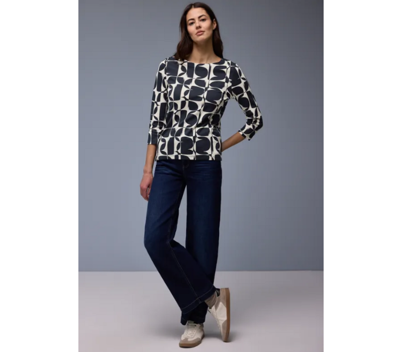 Street One Printed Interlock Shirt Shadowed Navy