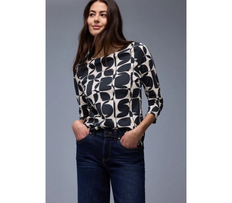 Street One Printed Interlock Shirt Shadowed Navy