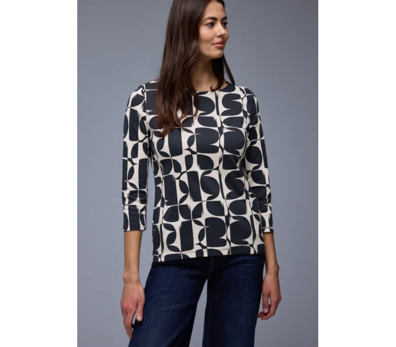 Street One Printed Interlock Shirt Shadowed Navy