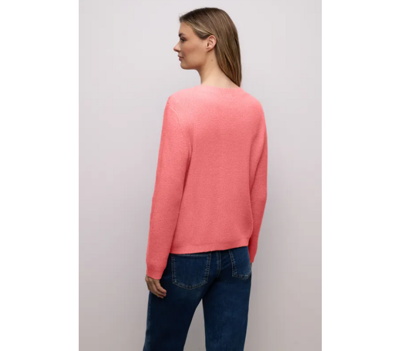 Street One Structured Sweater Button Striking Coral Melange