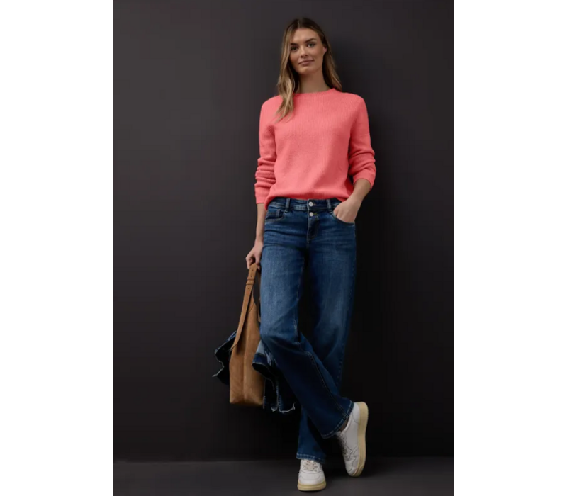 Street One Structured Sweater Button Striking Coral Melange