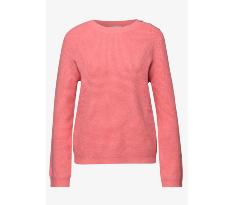 Street One Structured Sweater Button Striking Coral Melange