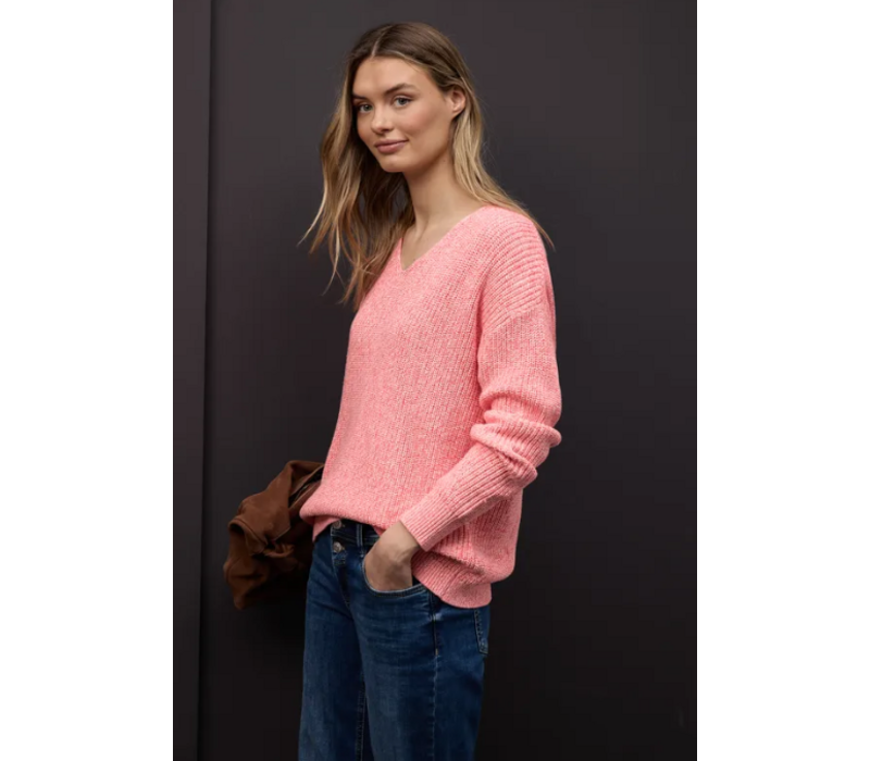 Street One V-Neck Mouline Striking Coral