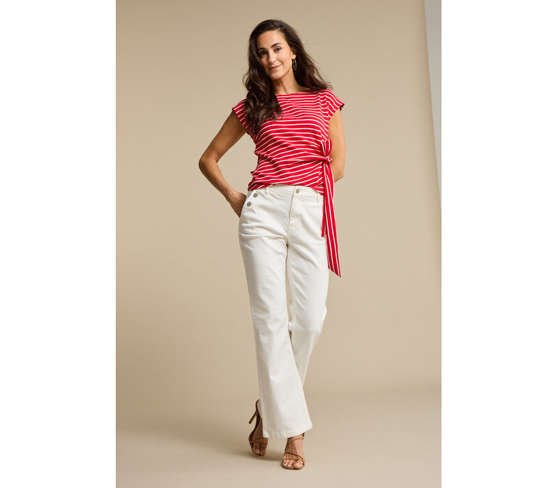 Red Button Terry Stripe with Knot Red