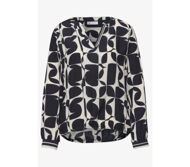 Street One Splitneck Blouse Tape Detail Shadowed Navy