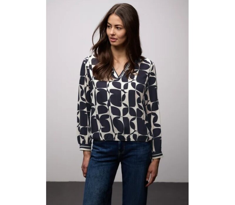 Street One Splitneck Blouse Tape Detail Shadowed Navy
