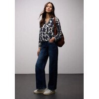 Street One Splitneck Blouse Tape Detail Shadowed Navy