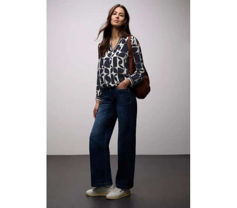 Street One Splitneck Blouse Tape Detail Shadowed Navy