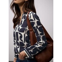 Street One Splitneck Blouse Tape Detail Shadowed Navy