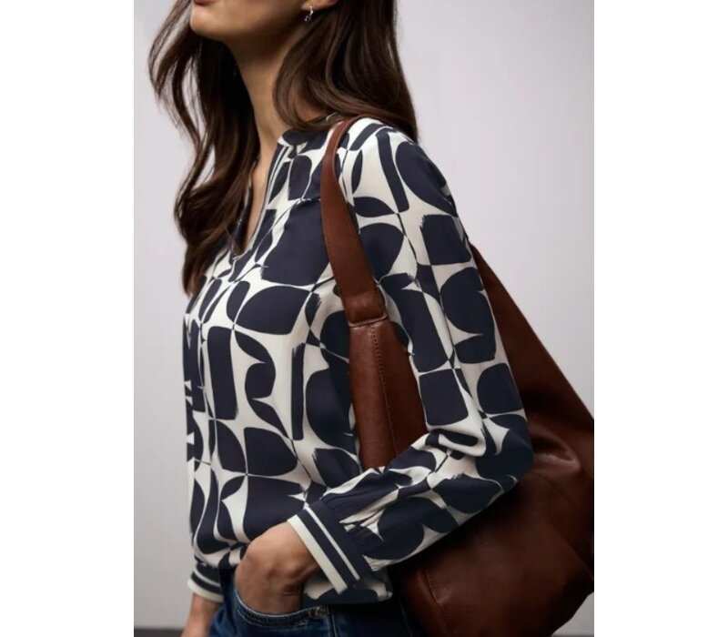 Street One Splitneck Blouse Tape Detail Shadowed Navy