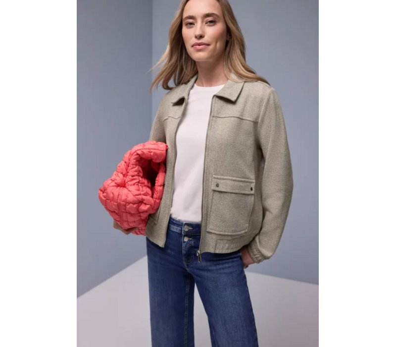 Street One Soft Herringbone Blouson Jacket Light Terra Mocha Melange