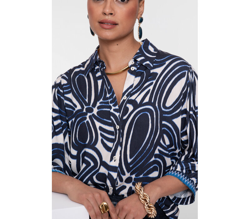 Geisha Blouse Ecru Navy