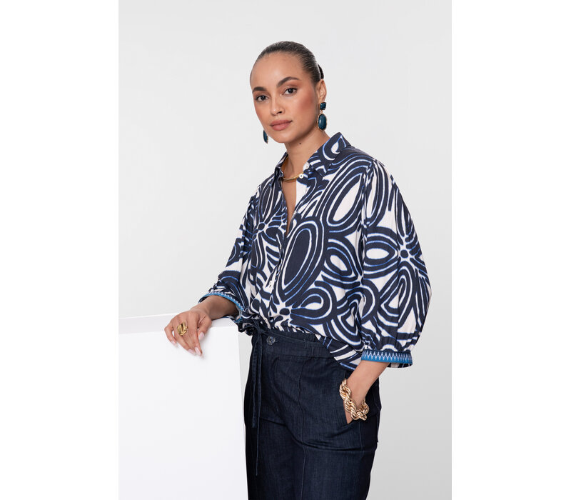 Geisha Blouse Ecru Navy