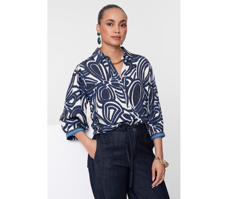 Geisha Blouse Ecru Navy