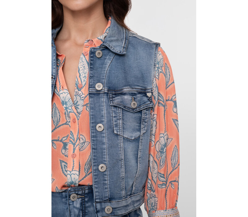 Geisha Jeansjacket Sleeveless Mid Blue Denim