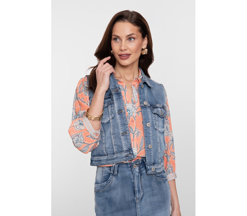 Geisha Jeansjacket Sleeveless Mid Blue Denim