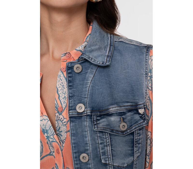 Geisha Jeansjacket Sleeveless Mid Blue Denim