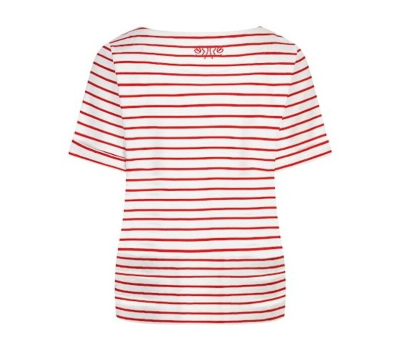 Red Button Terry Stripe Short Sleeve Red