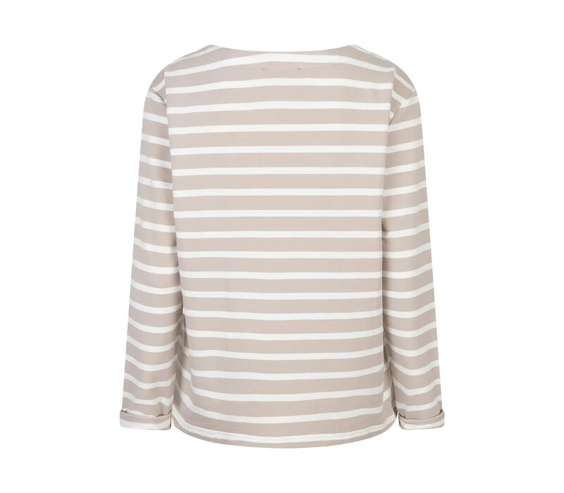 Red Button Terry Stripe Long Sleeve Pebble