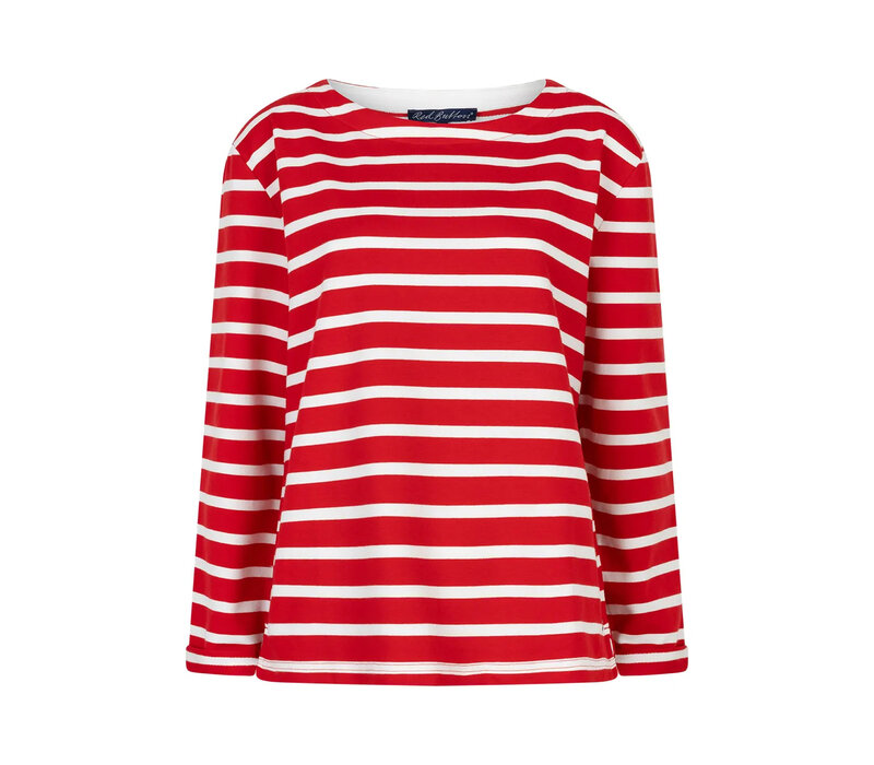 Red Button Terry Stripe Long Sleeve Red