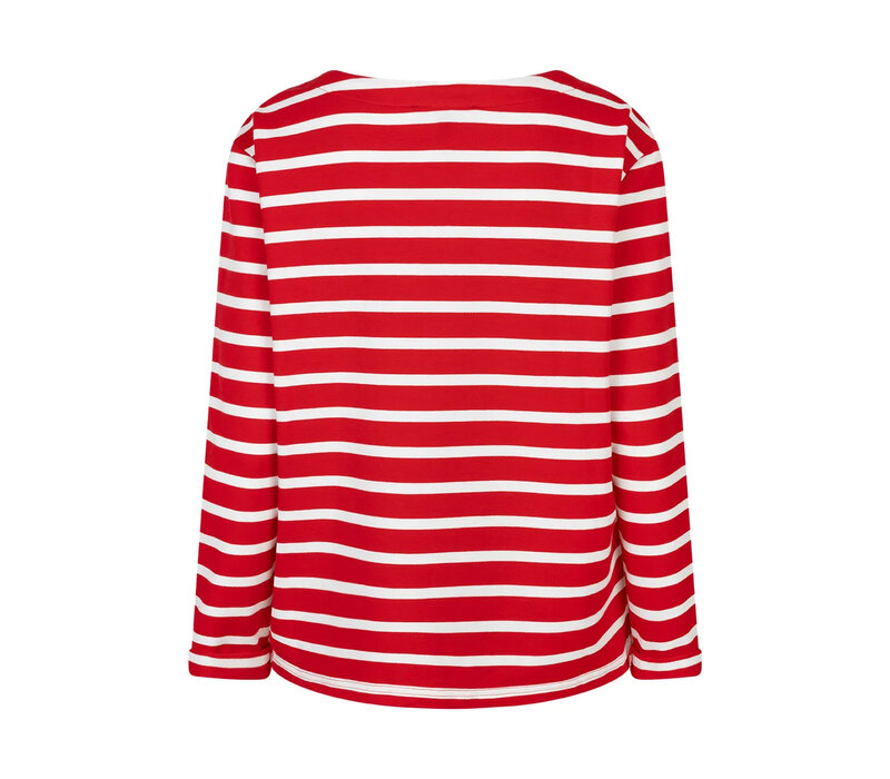 Red Button Terry Stripe Long Sleeve Red
