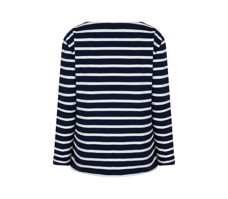 Red Button Terry Stripe Long Sleeve Darkblue