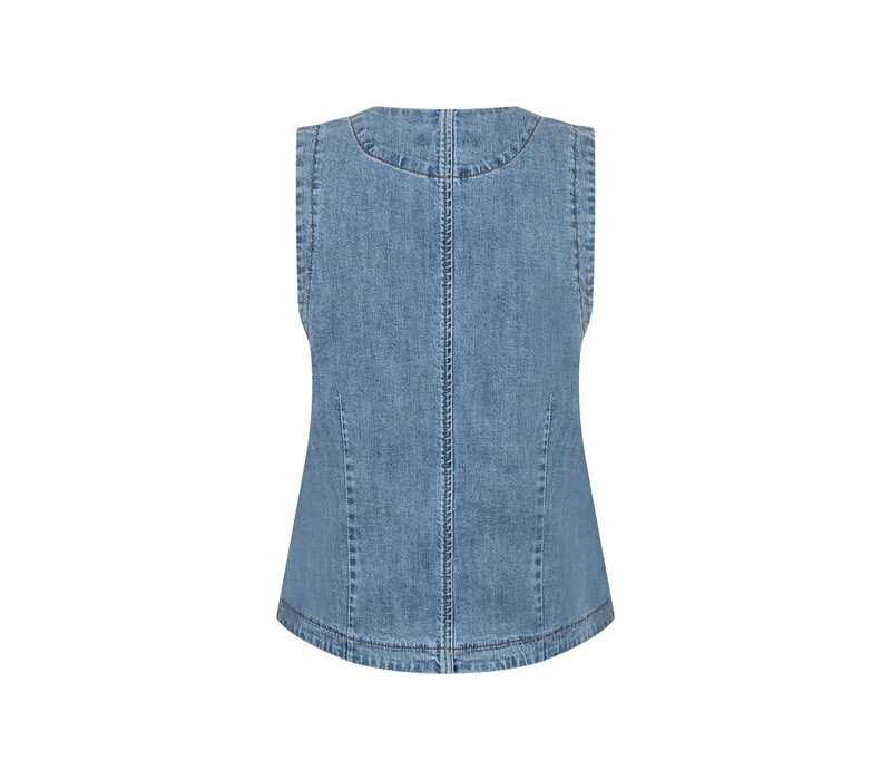 Red Button Waistcoat Denim Lightblue