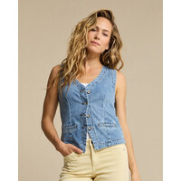 Red Button Waistcoat Denim Lightblue