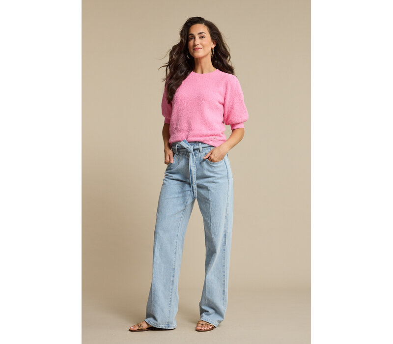 Red Button Sweet Popcorn Sweater Pink