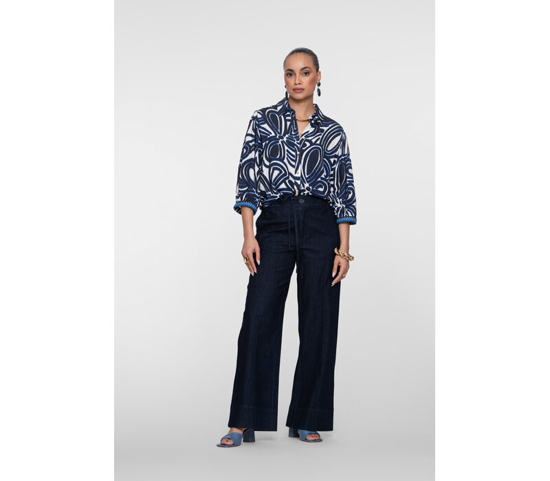 Geisha Jeans Wide Elastic Waist Dark Blue Denim