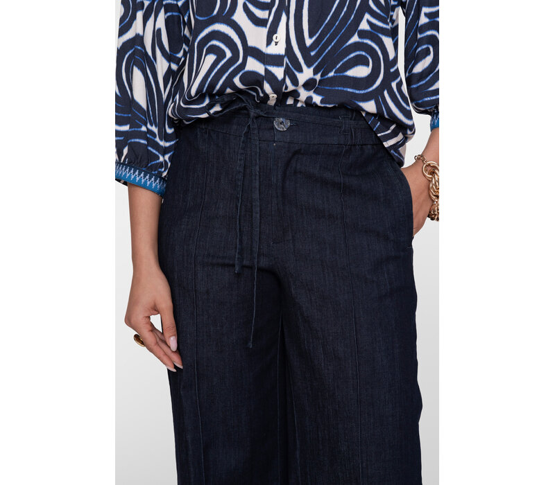 Geisha Jeans Wide Elastic Waist Dark Blue Denim