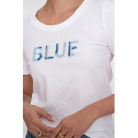 Geisha T-Shirt Blue Sequences Off White Blue