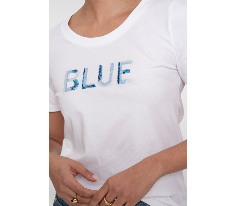 Geisha T-Shirt Blue Sequences Off White Blue